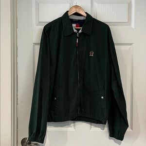 Vtg 90s Tommy Hilfiger Men's Dark Green Zip-Front Jacket